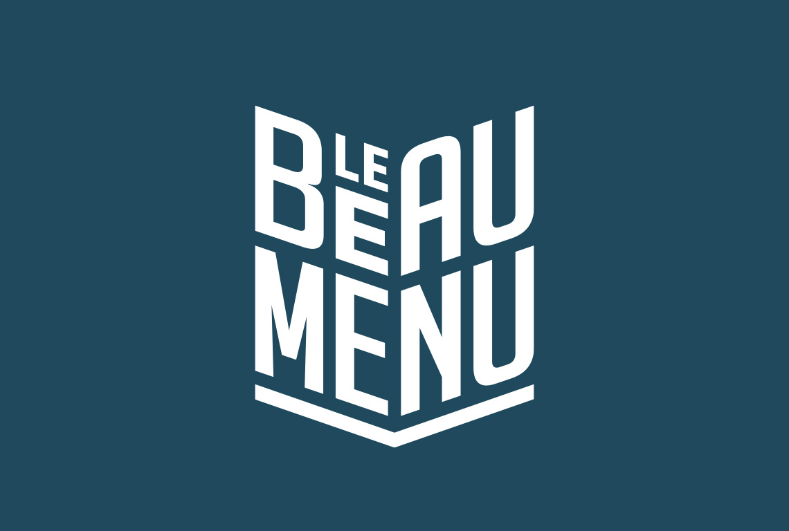 Le Beau Menu logo blanc sur fond bleu